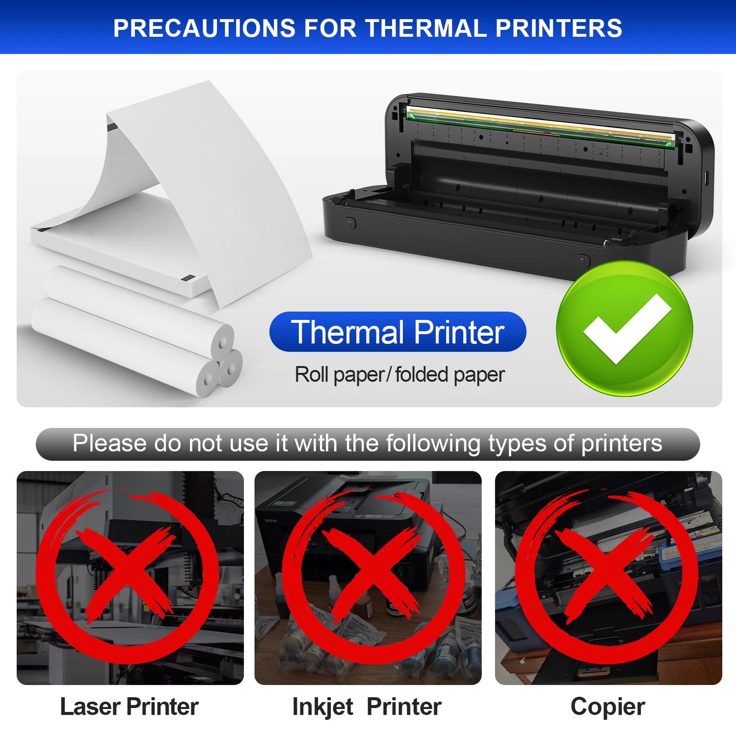 Portable thermal A4 printer, student homework printer, Bluetooth enabled mobile phone connection, wireless small office printer