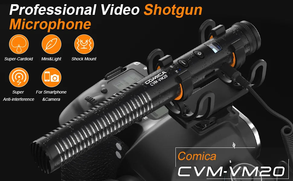 COMICA VM20 Shotgun Microphone, Professional Super Cardioid Microphone with Shock Mount, Camera Microphone For Video Record