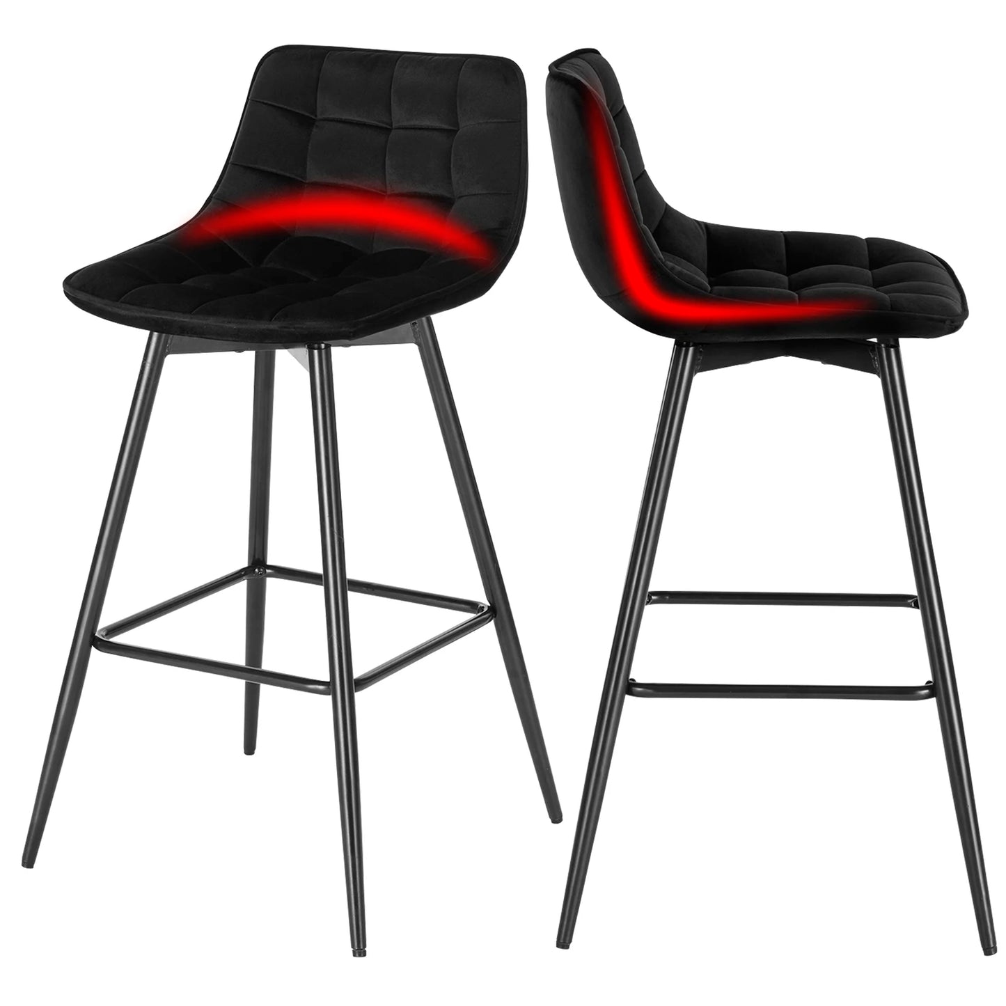 WOLTU 2PCs/set Designer Bar Stool High Chair for Bar Bistro leather/Velvet Seat with Footrest Metal Frame Household Bar Chairs