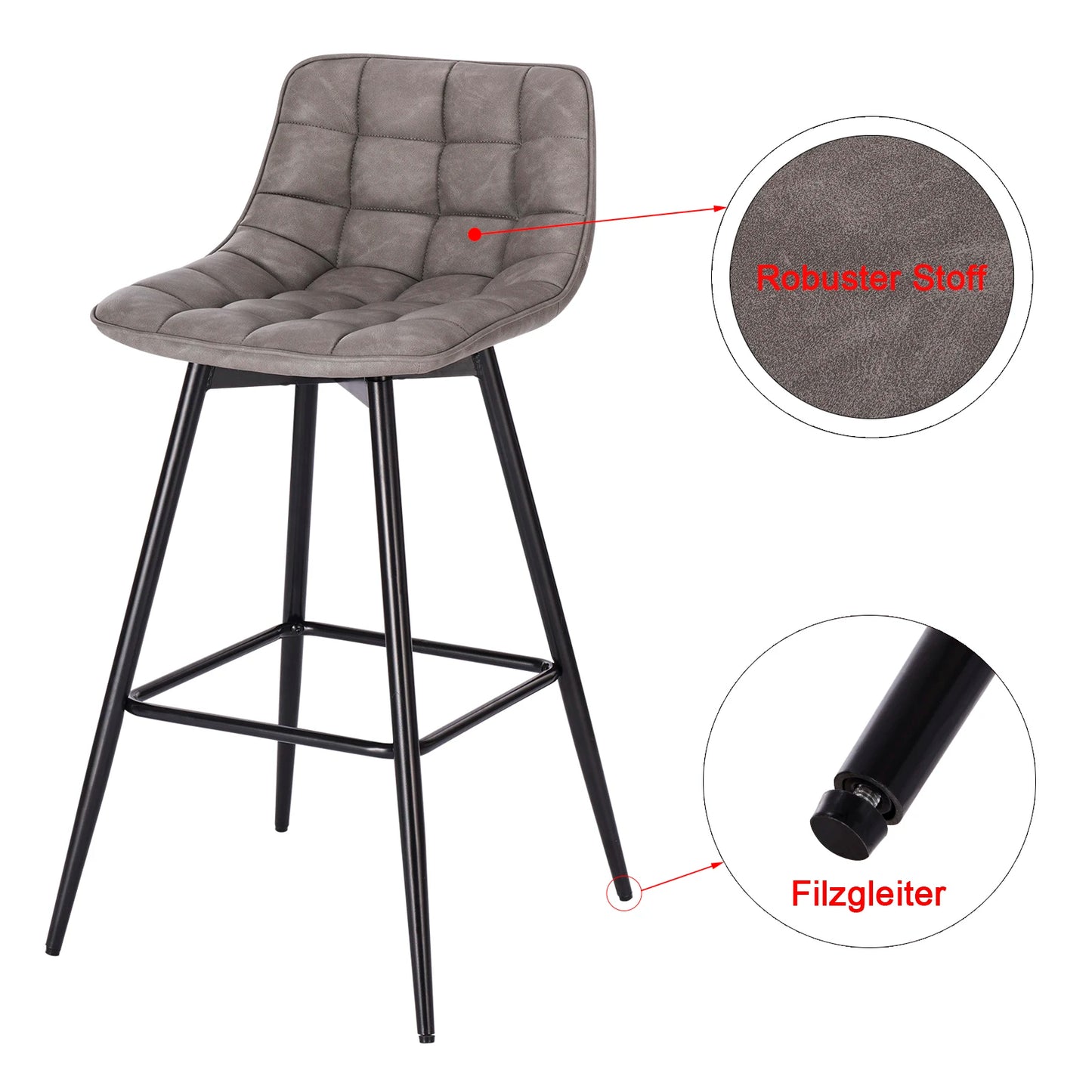 WOLTU 2PCs/set Designer Bar Stool High Chair for Bar Bistro leather/Velvet Seat with Footrest Metal Frame Household Bar Chairs