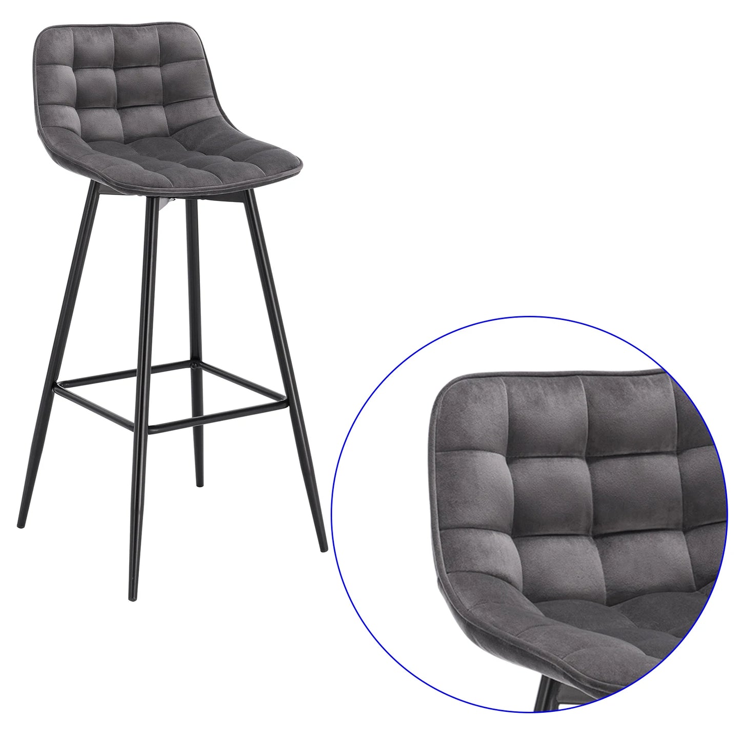 WOLTU 2PCs/set Designer Bar Stool High Chair for Bar Bistro leather/Velvet Seat with Footrest Metal Frame Household Bar Chairs