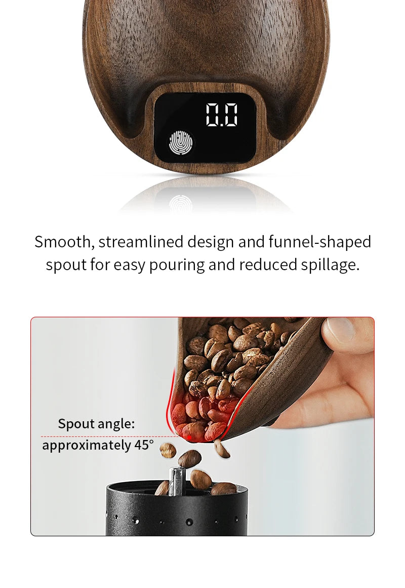 MHW-3BOMBER Coffee Scale Rechargeable Food Kitchen Scale 0.3g Precise Wooden Digital Bean Scale with Spray Bottle Barista Tool