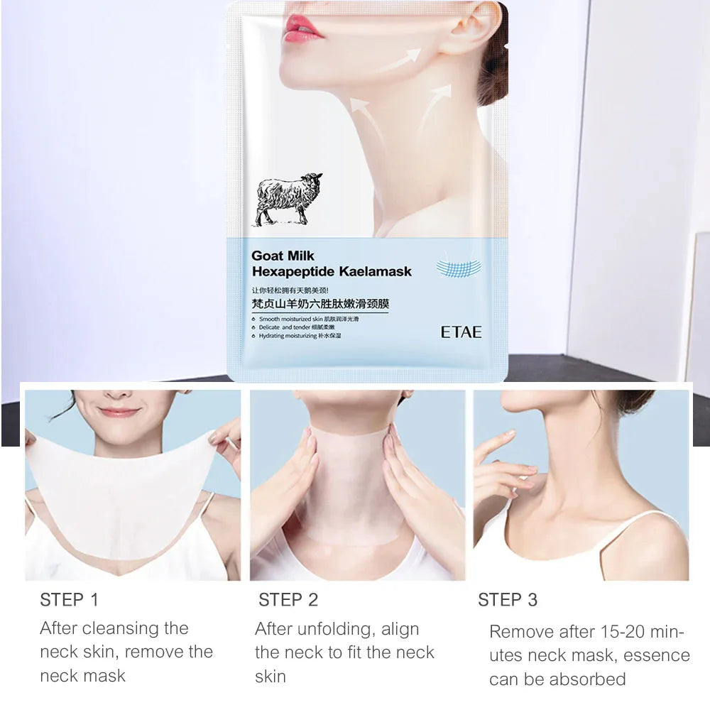 Goat Milk Six Peptides Neck Mask Collagen Firming Necks skincare Mask Beauty Moisturizing Lift Firming Neck Skin Care Mask 5PCS