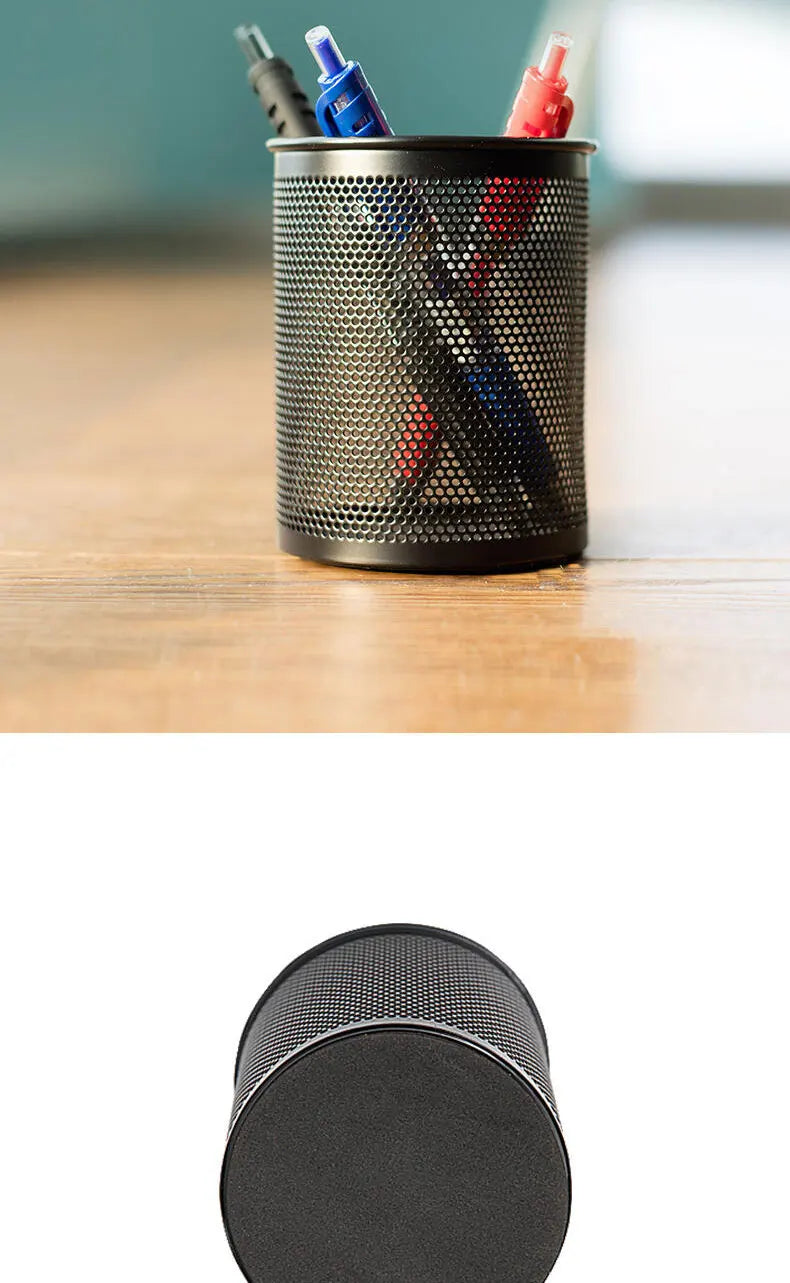 Deli Pencil Holder Office Desk Metal Mesh Square Round Pen Pot Cup Case Container Organiser Durable Pencil Case
