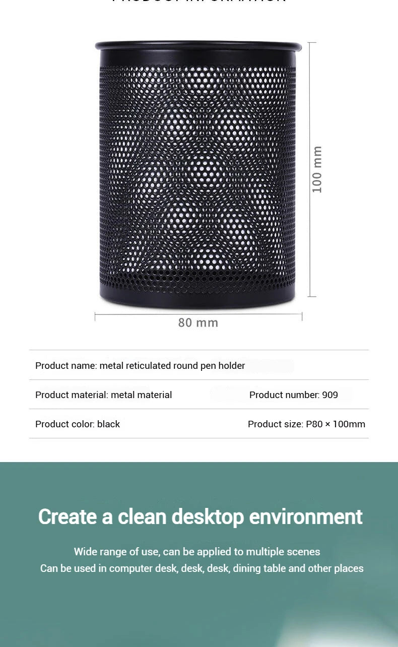 Deli Pencil Holder Office Desk Metal Mesh Square Round Pen Pot Cup Case Container Organiser Durable Pencil Case