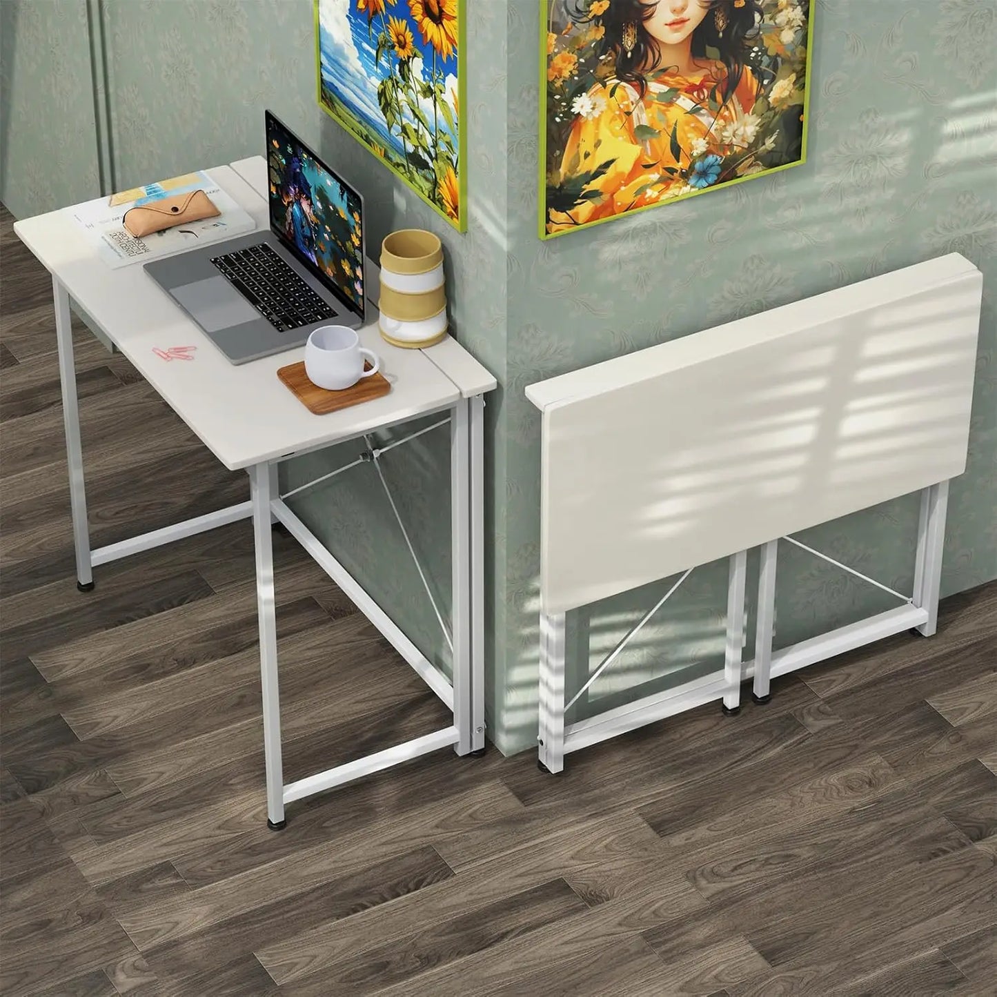 Folding Desk Small Foldable Desk for Small Space, 31.5 Inches Writing Computer Desks in Study, Home Office Foldable Office Desks