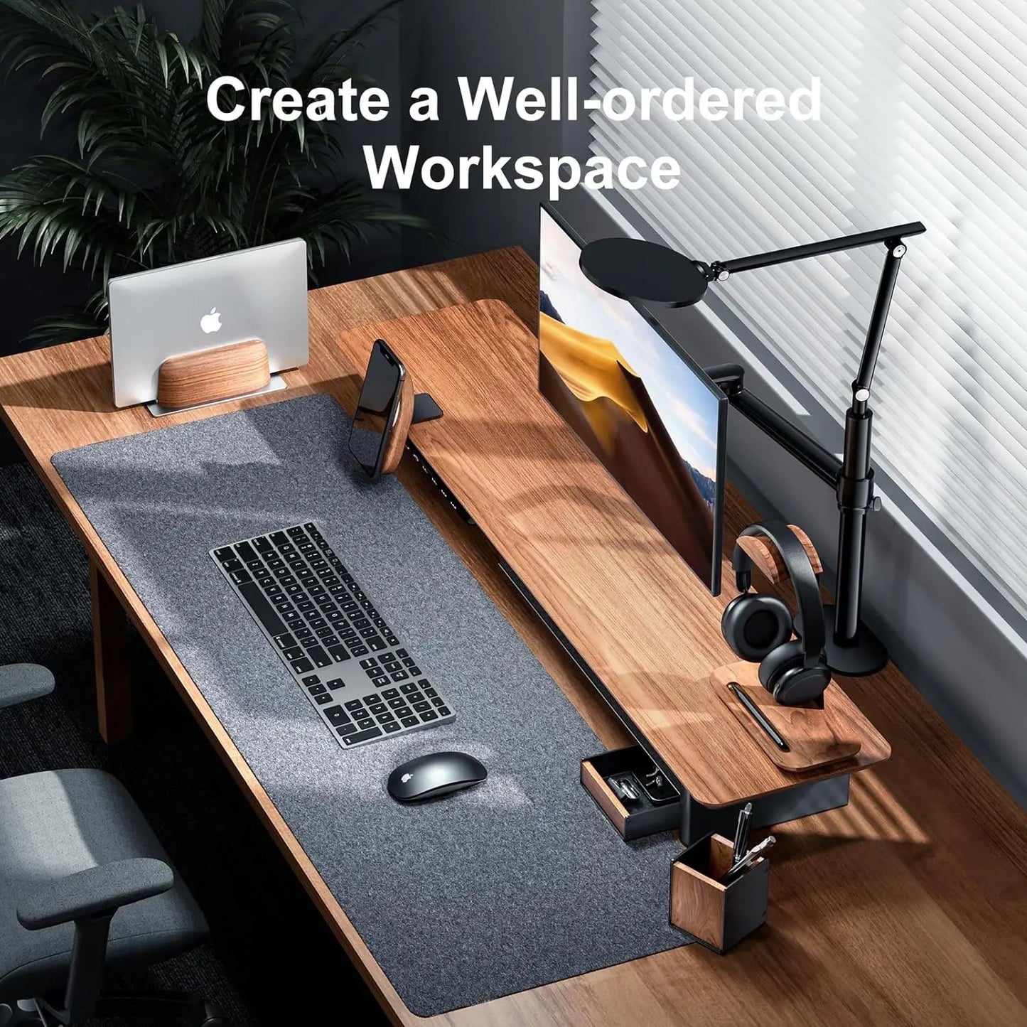 HPERGO Large Capacity Walnut Wood Desktop Drawer Storage Organiser Pencil Pen Holder Stationery Storage Box for Home Office
