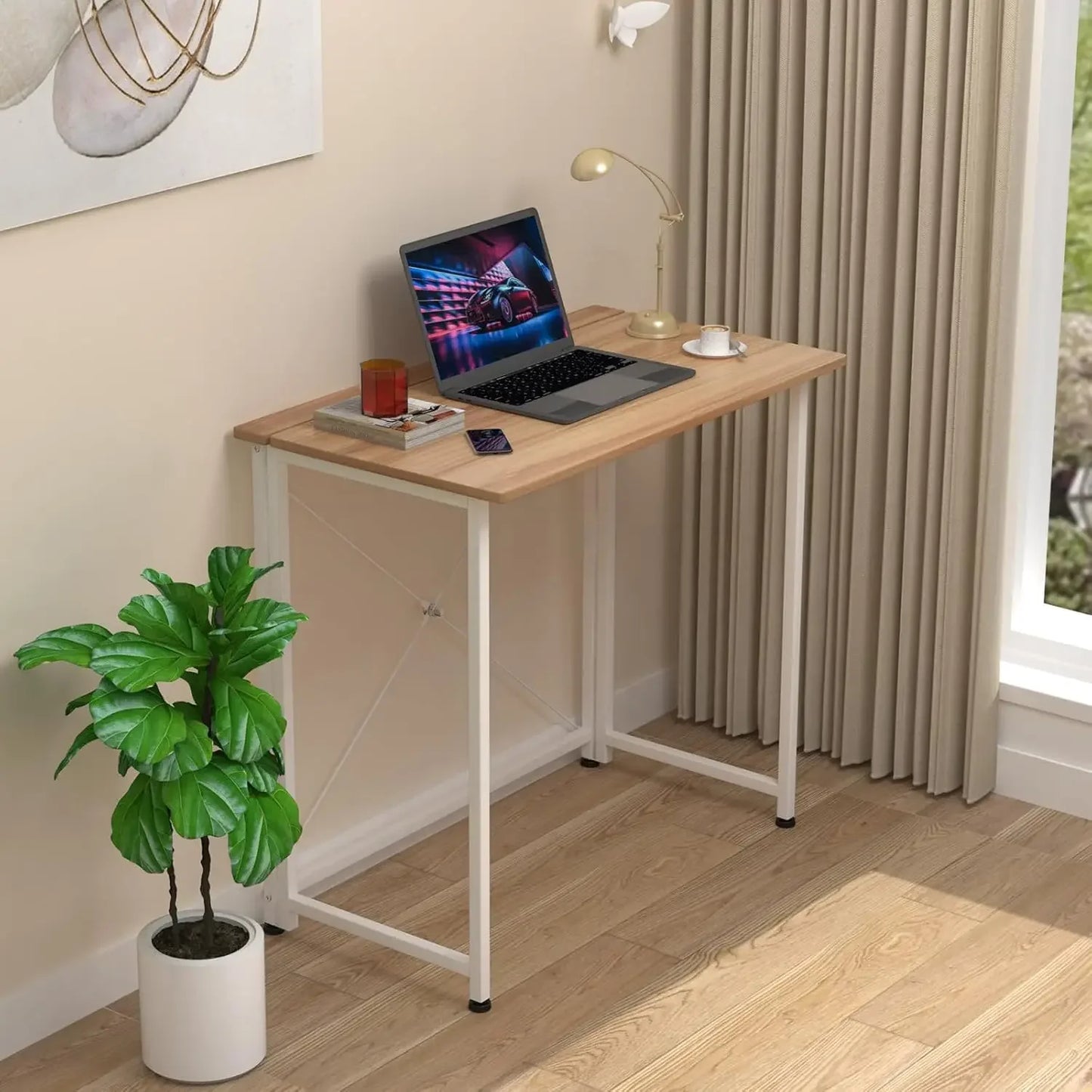 Folding Desk Small Foldable Desk for Small Space, 31.5 Inches Writing Computer Desks in Study, Home Office Foldable Office Desks