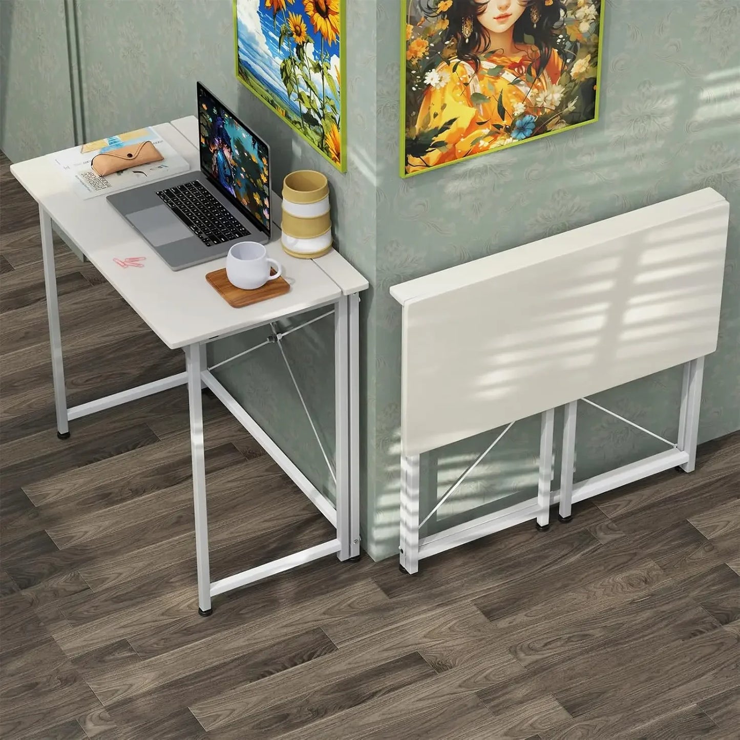 Folding Desk Small Foldable Desk for Small Space, 31.5 Inches Writing Computer Desks in Study, Home Office Foldable Office Desks