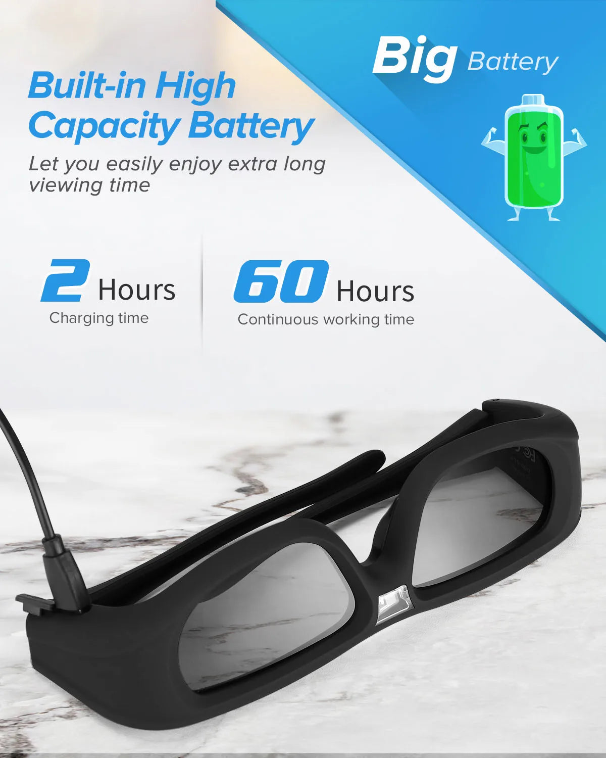 DLP Active Shutter 3D Glasses 96~144Hz For Optoma Acer Home ViewSonic ViewSonic
