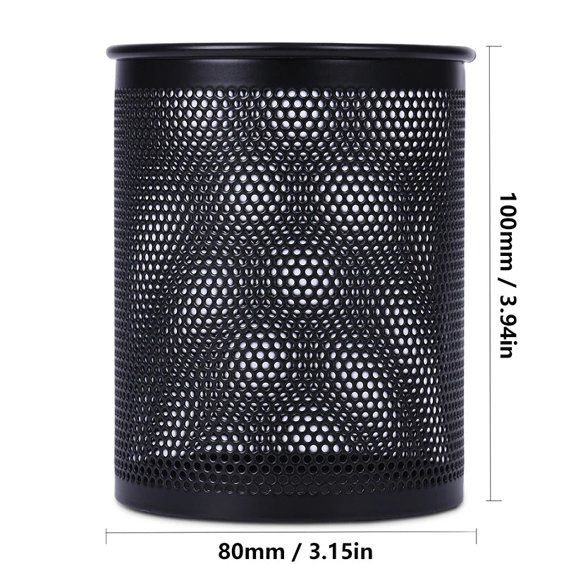 Deli Pencil Holder Office Desk Metal Mesh Square Round Pen Pot Cup Case Container Organiser Durable Pencil Case