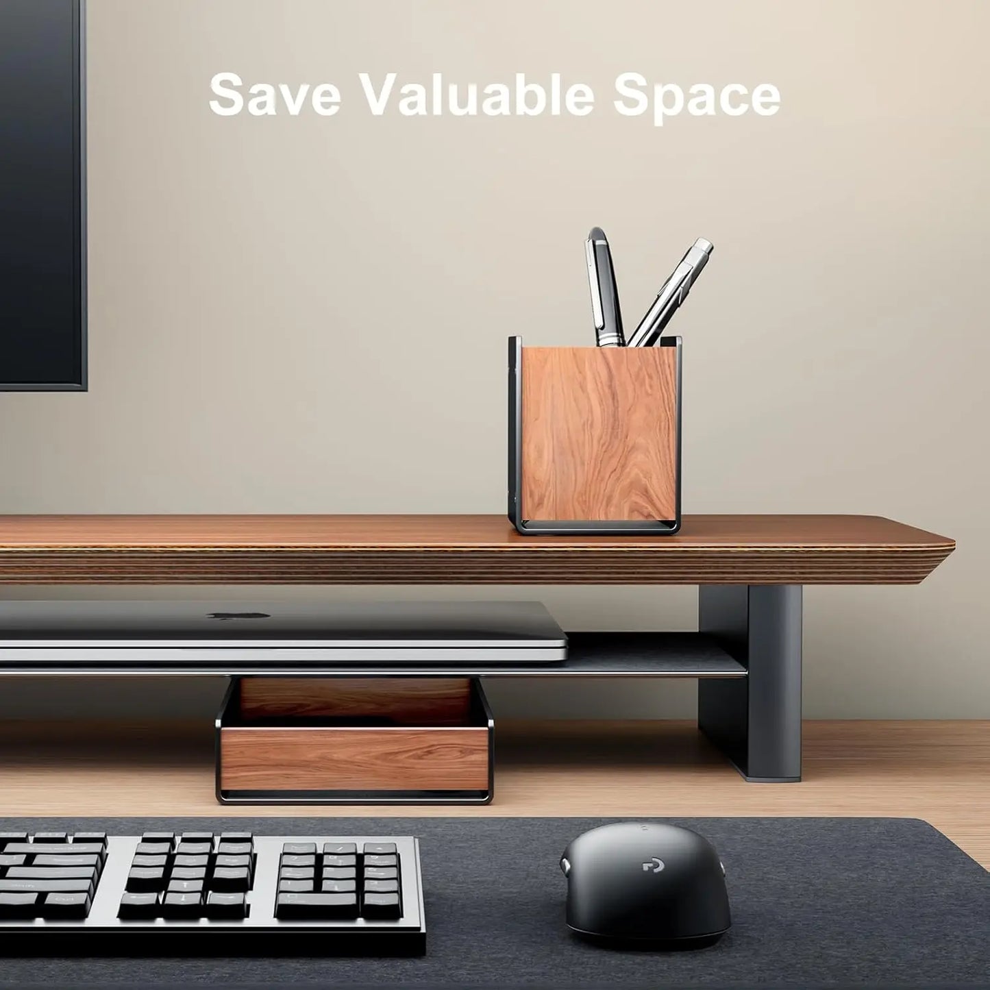 HPERGO Large Capacity Walnut Wood Desktop Drawer Storage Organiser Pencil Pen Holder Stationery Storage Box for Home Office