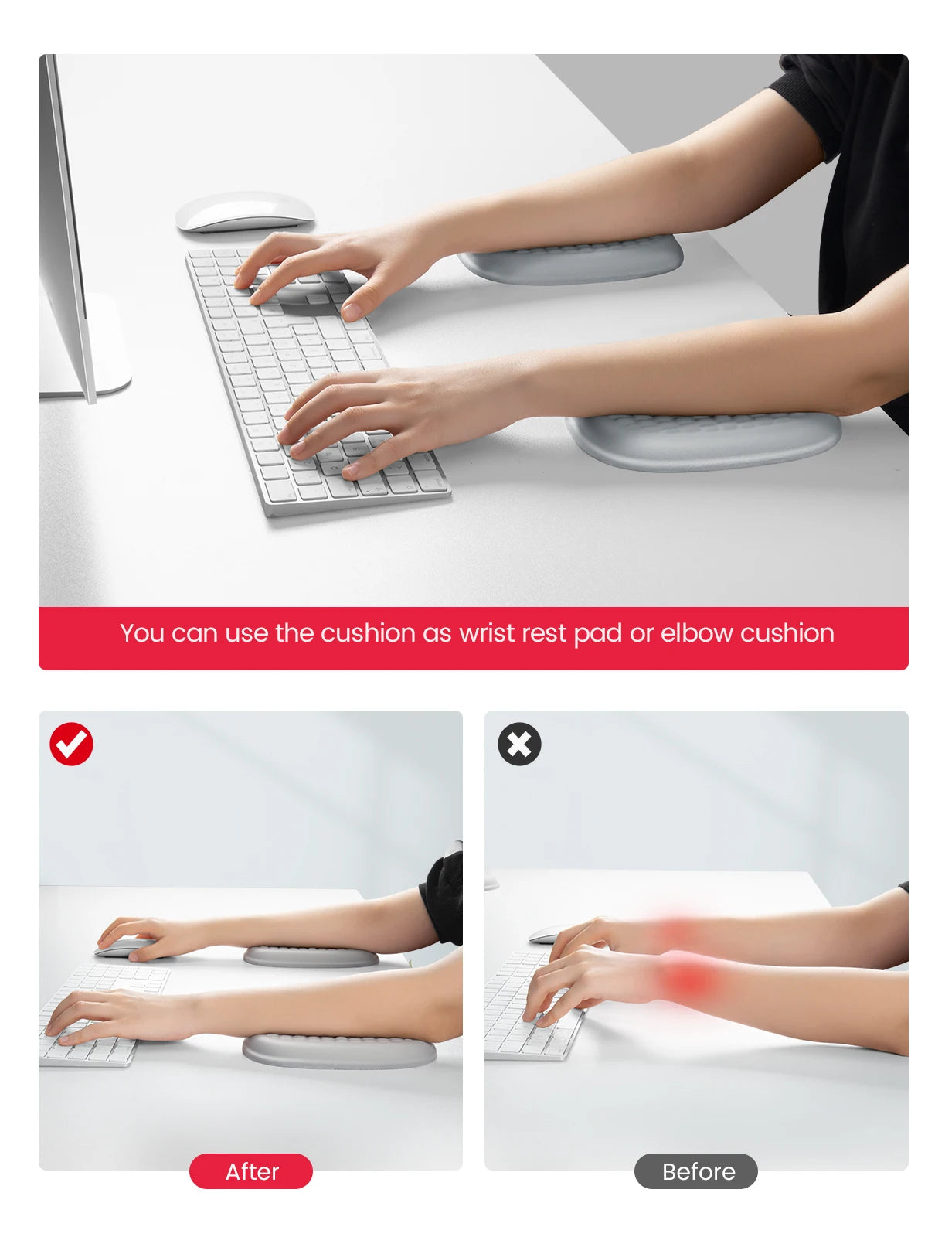 Ergonomic Wrist Rest Pad Armrest Pad Elbow Rest Pad Relief Elbow Pain Computer Armrest Arm Wrist Rest Support Mouse Pad for Desk
