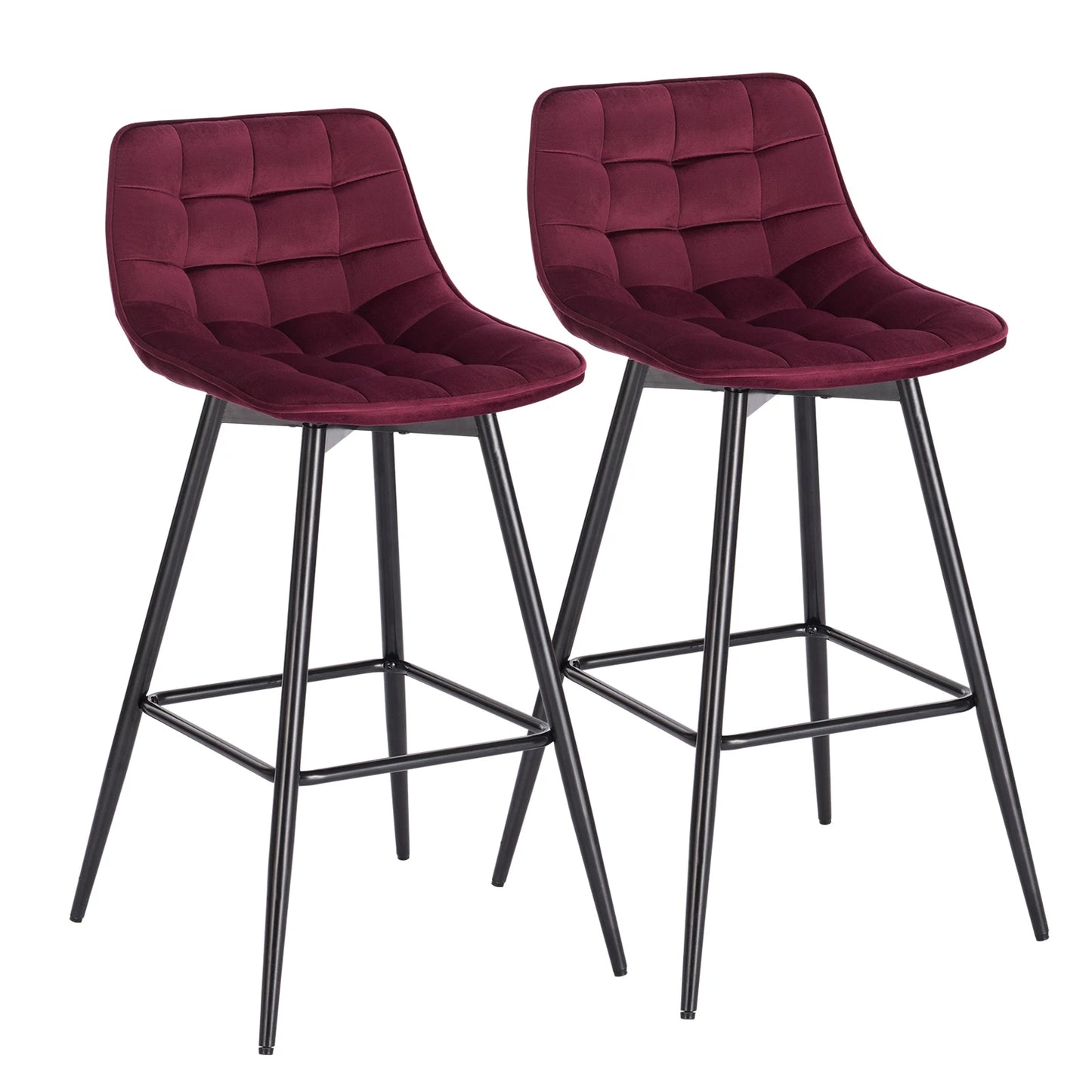 WOLTU 2PCs/set Designer Bar Stool High Chair for Bar Bistro leather/Velvet Seat with Footrest Metal Frame Household Bar Chairs