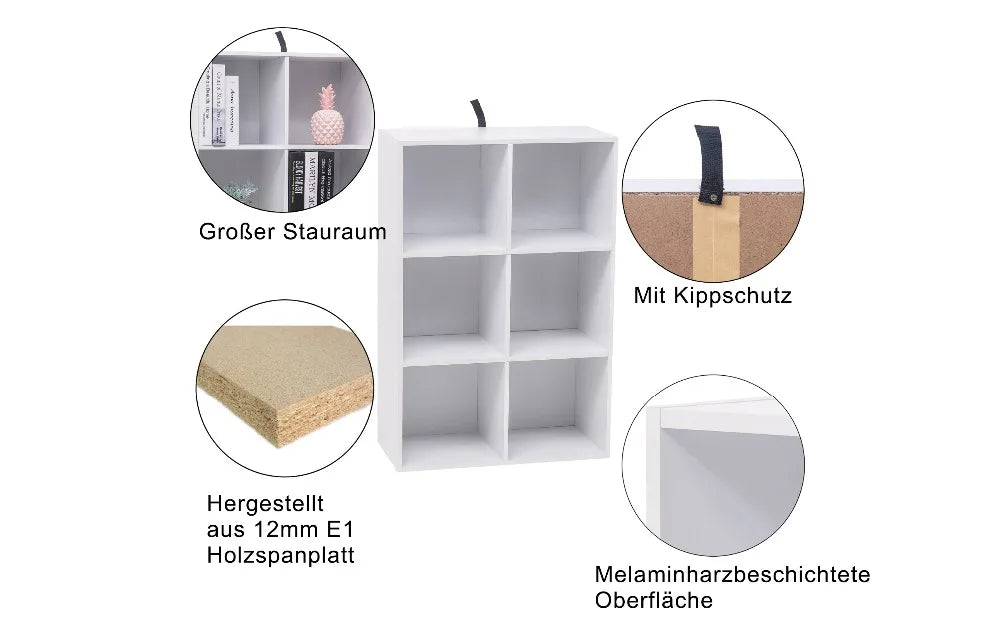 WOLTU Decorative White Bookcase Book Shelf 6 Storage Cubes Unit Freestanding Bookcase for Kitchen Living Room Bedroom Home Decor
