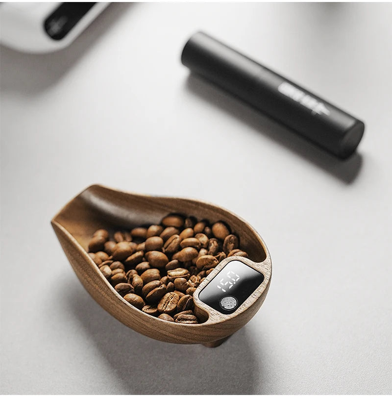 MHW-3BOMBER Coffee Scale Rechargeable Food Kitchen Scale 0.3g Precise Wooden Digital Bean Scale with Spray Bottle Barista Tool