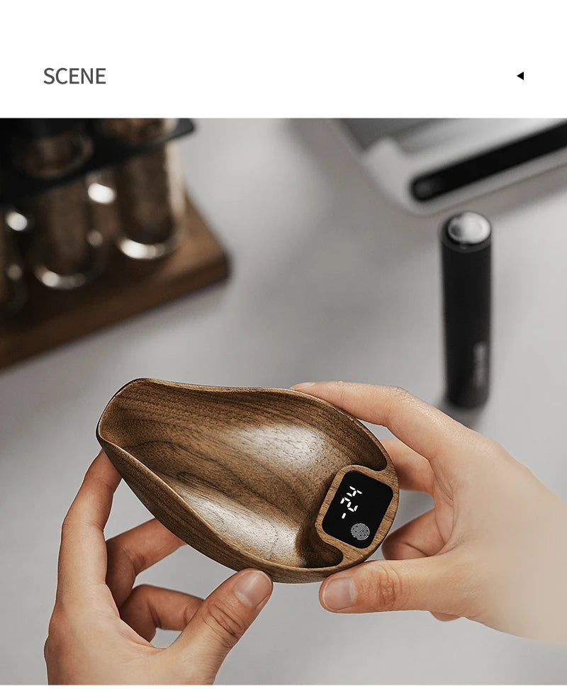 MHW-3BOMBER Coffee Scale Rechargeable Food Kitchen Scale 0.3g Precise Wooden Digital Bean Scale with Spray Bottle Barista Tool