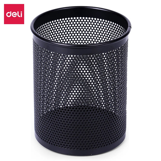 Deli Pencil Holder Office Desk Metal Mesh Square Round Pen Pot Cup Case Container Organiser Durable Pencil Case