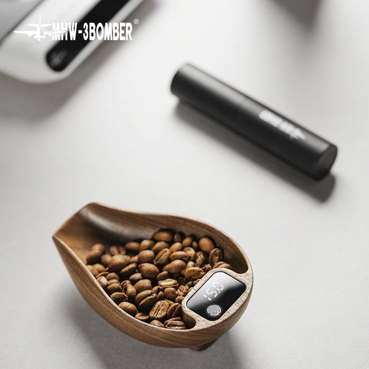 MHW-3BOMBER Coffee Scale Rechargeable Food Kitchen Scale 0.3g Precise Wooden Digital Bean Scale with Spray Bottle Barista Tool